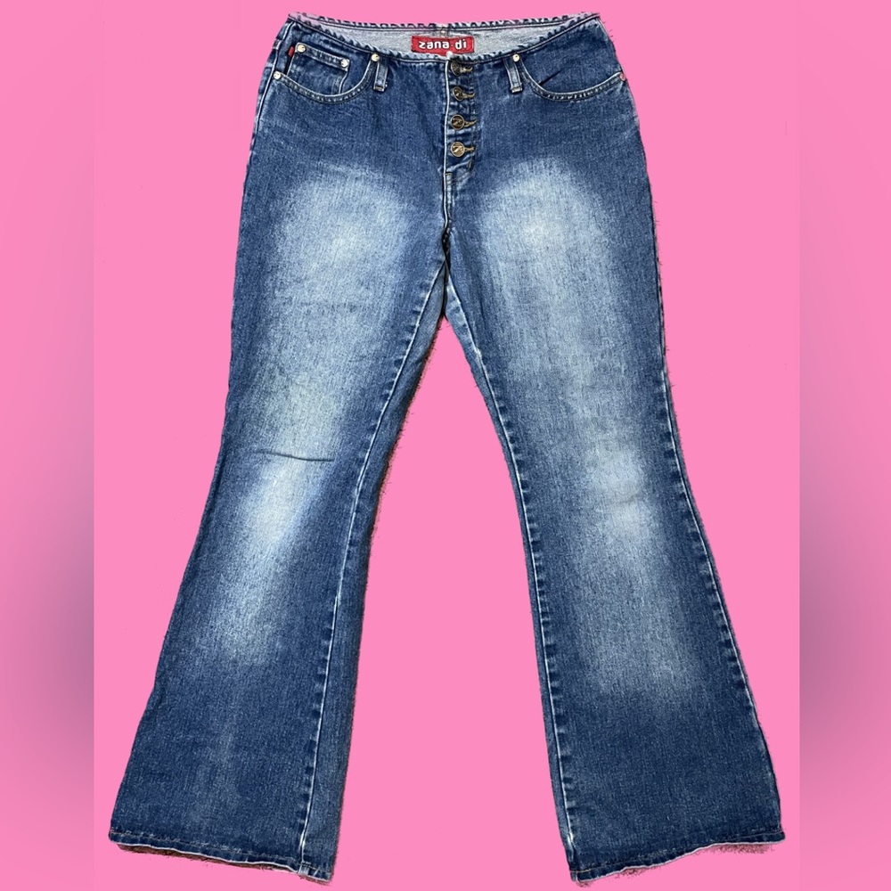 Vintage Y2K low-rise wide leg jeans w flower stitching
